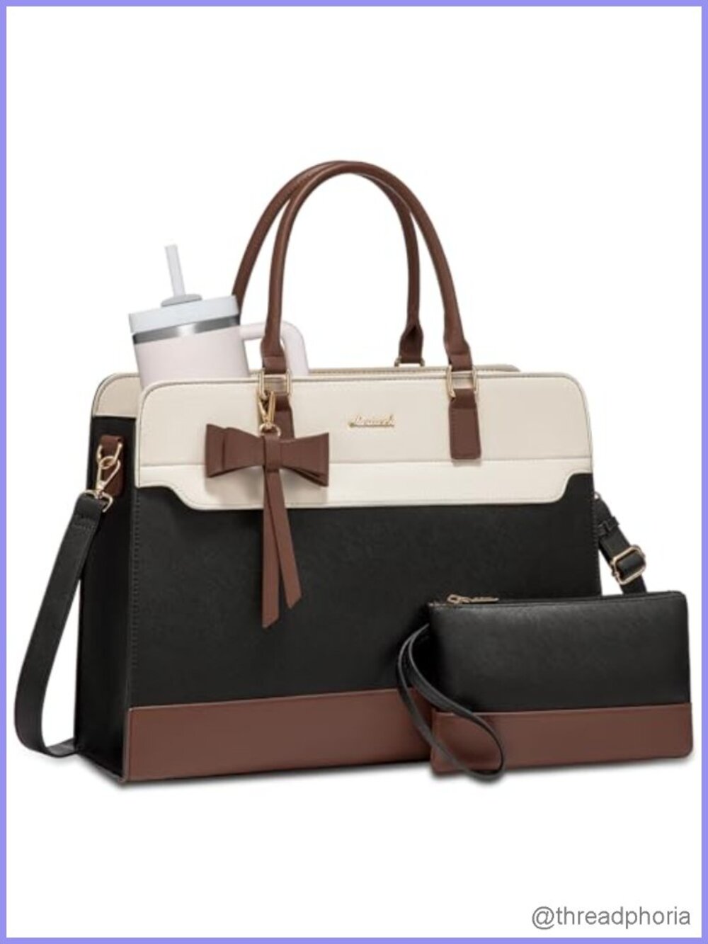 LOVEVOOK Laptop Tote Bag Water-Resistant PU Leather Fits 17.3 inch
